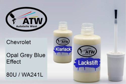 Chevrolet, Opal Grey Blue Effect, 80U / WA241L: 20ml Lackstift + 20ml Klarlack - Set, von ATW Autoteile West.